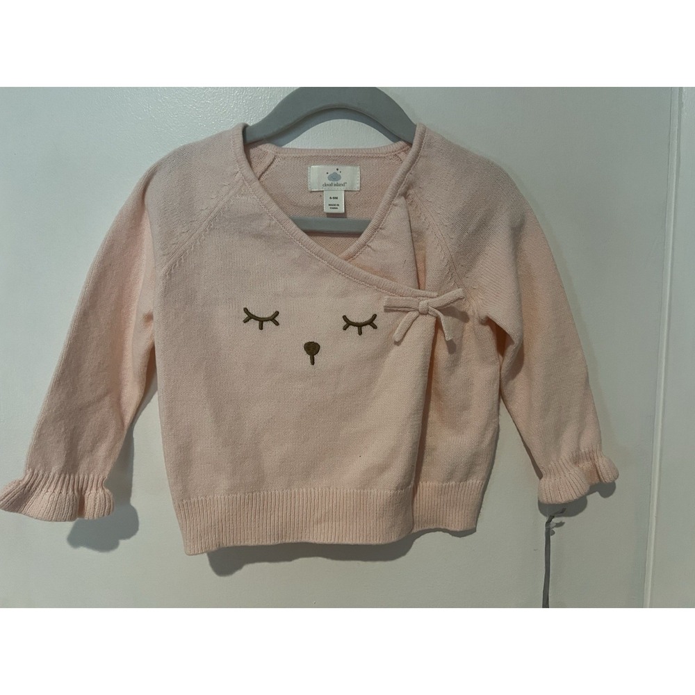 Cloud Island Baby Girl Bear Face Knit Sweater 6-9 Months Top Wrap Single Piece